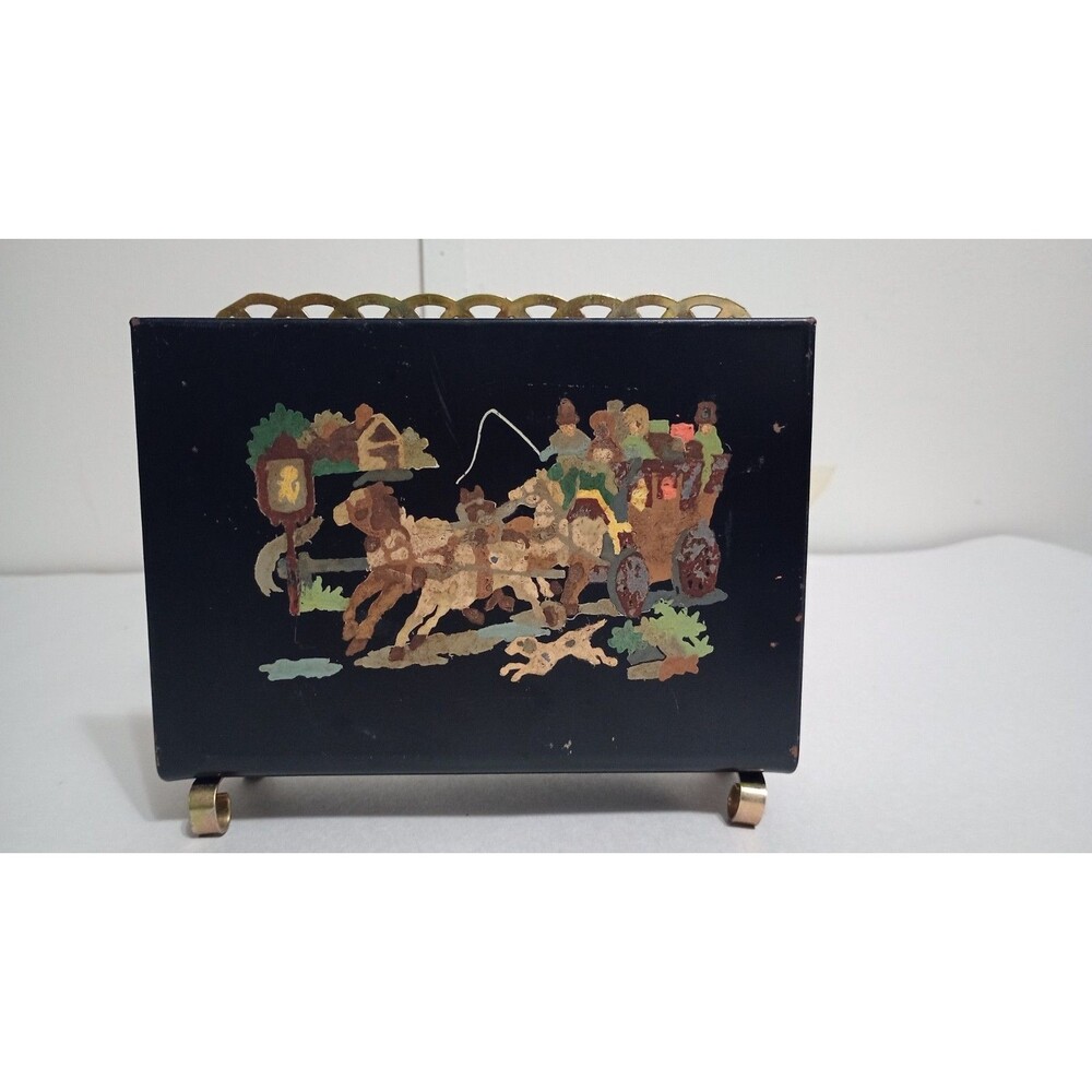 Vintage Equestrian Carriage Driving Napkin or Letter Holder, Black Painted Metal